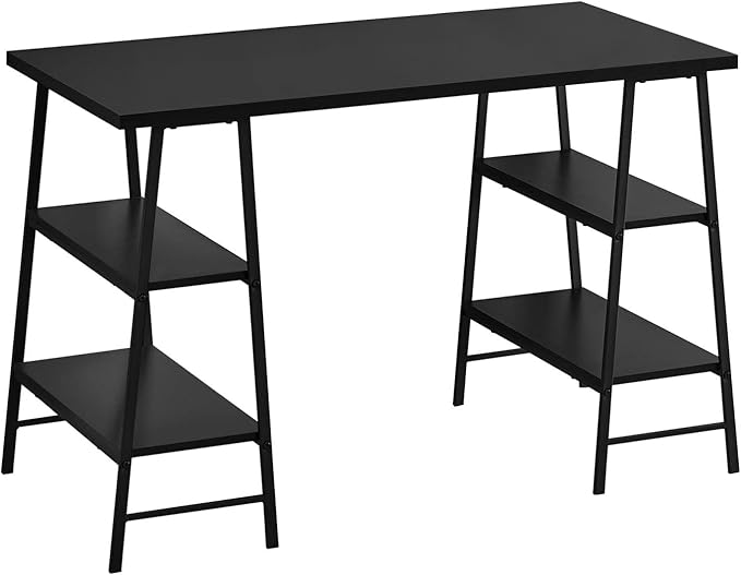 Monarch Specialties 7522 Computer Desk, Home Office, Laptop, Storage Shelves, 48" L, Work, Metal, Laminate, Black, Contemporary, Modern Desk-48, 47.25" L x 23.75" W x 30" H