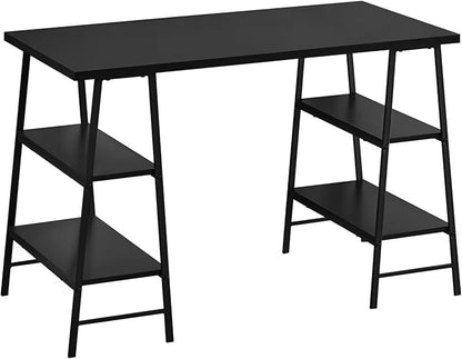 Monarch Specialties 7522 Computer Desk, Home Office, Laptop, Storage Shelves, 48" L, Work, Metal, Laminate, Black, Contemporary, Modern Desk-48, 47.25" L x 23.75" W x 30" H