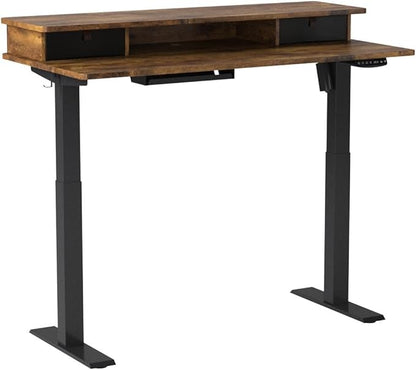 FEZIBO 48 x 24 Inch Height Adjustable Electric Standing Desk with Double Drawer, Stand Up Desk with Storage Shelf, Sit Stand Desk, Rustic Brown