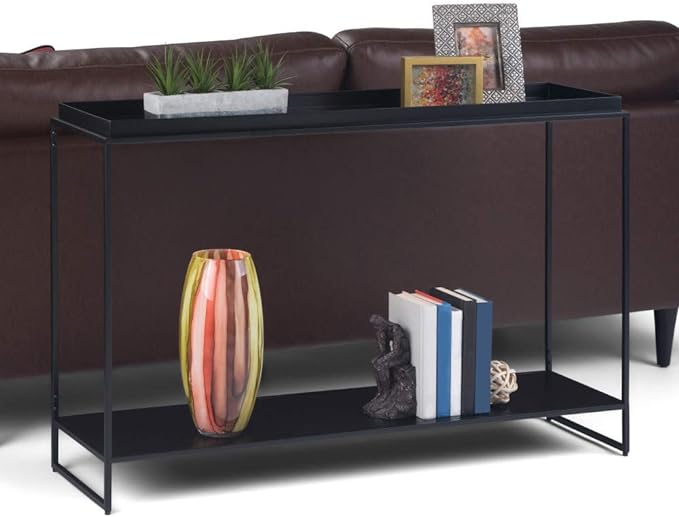 SIMPLIHOME Garner 47 inch Wide Metal Tray Top Console Sofa Entryway Table in Black, for the Living Room, Entryway and Bedroom