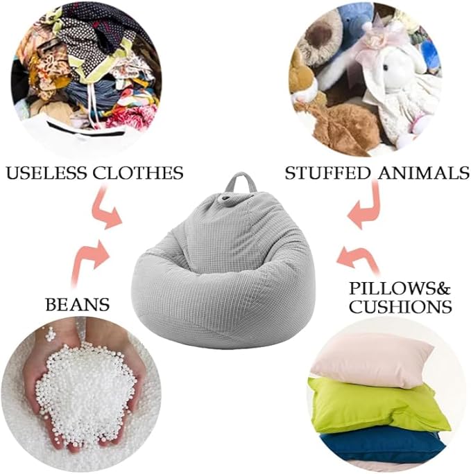 Stuffed Animal Storage Bean Bag Chair Cover (No Filler) Washable Ultra Soft Corduroy Bean Bag Cover for Organizing Plush Toys, Bean Bag for Adults