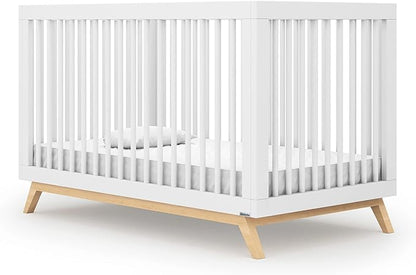 dadada Baby Soho 3-in-1 Convertible Crib – Made in Italy, GREENGUARD Gold, Adjustable Mattress Height, Solid Beechwood – Baby-Safe Finish, Modern Design 53.15 x 29.95 x 36.7 in (White + Natural)