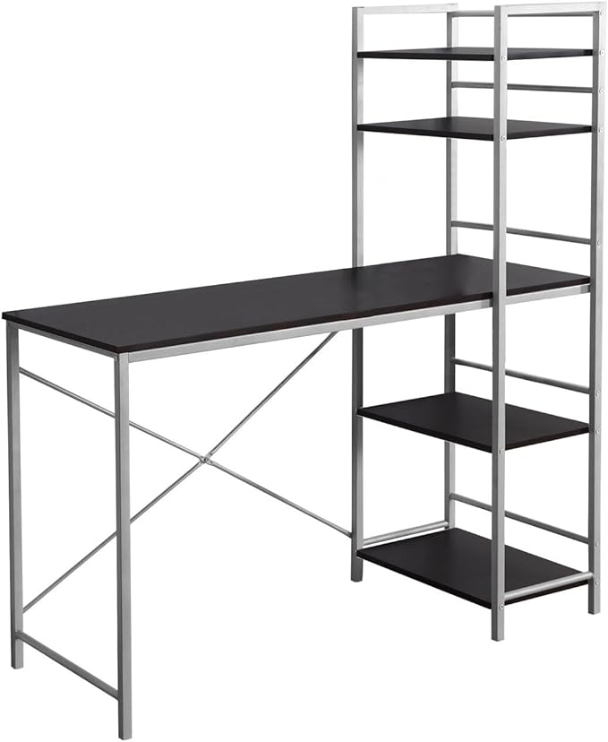 Monarch Specialties Study Workstation with 4 Bookshelves-Home & Office Computer Desk with 4 Tier, 48", Cappuccino