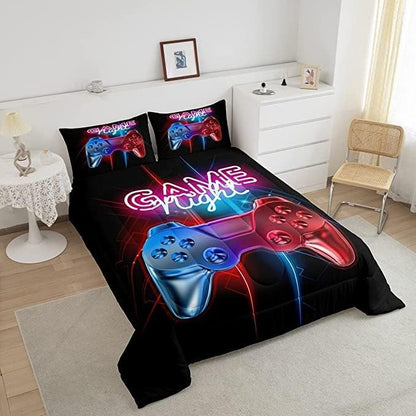 Feelyou Boys Gaming Comforter Set King Size Teens Gamer Bedding Set Modern Blue Red Video Game Controller Comforter for Kids Decor Multi-Color Gamer Console Action Buttons Duvet Set Boys