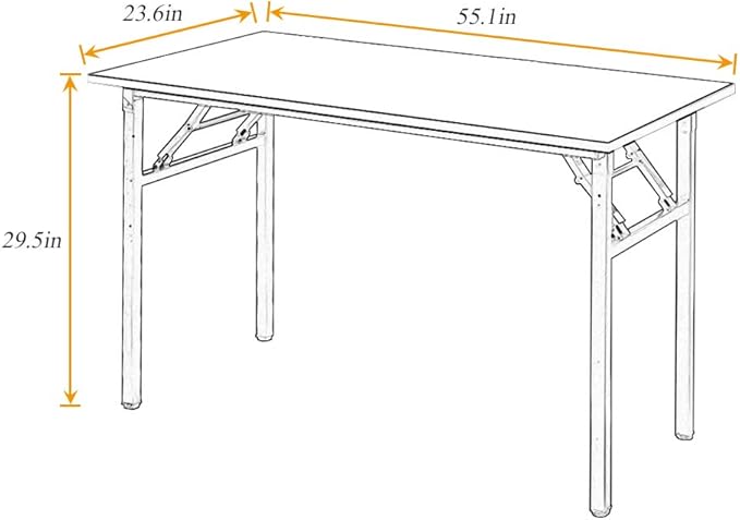 SDHYL 55inchesNo Assembly Foldable Computer Desk for Home Office Workstation, Study and Writing, Teak Board and White Leg