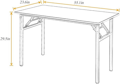 SDHYL 55inchesNo Assembly Foldable Computer Desk for Home Office Workstation, Study and Writing, Teak Board and White Leg
