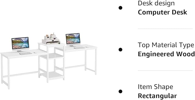 Tribesigns 96.9" Double Computer Desk with Printer Shelf, Extra Long Two Person Desk Workstation with Storage Shelves, Large Office Desk Study Writing Table for Home Office, White