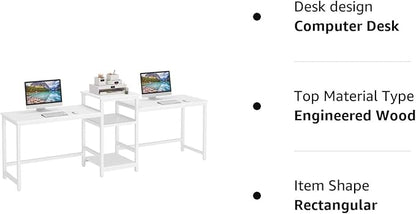 Tribesigns 96.9" Double Computer Desk with Printer Shelf, Extra Long Two Person Desk Workstation with Storage Shelves, Large Office Desk Study Writing Table for Home Office, White