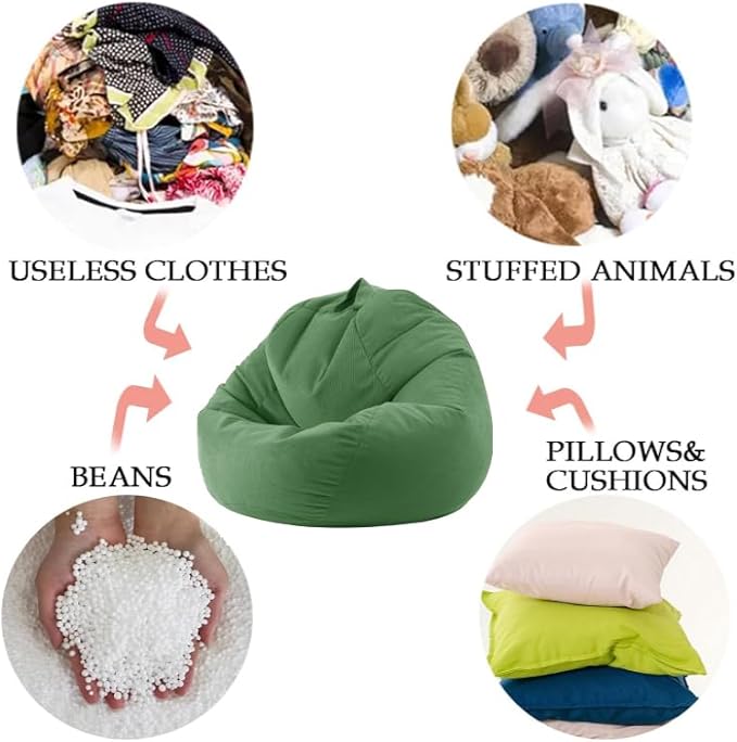 3 Ft Bean Bag Chair Cover (No Filler) Stuffed Animal Storage Bean Bag Cover for Pets Dogs/Cats Bed Corduroy Stuffed for Organizing Plush Toys