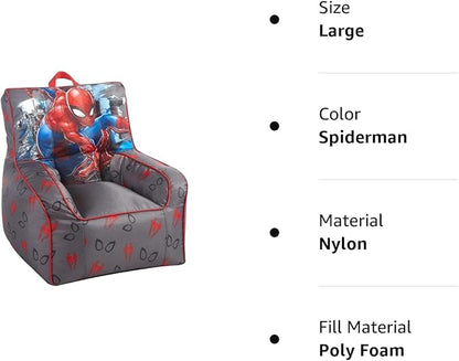 Idea Nuova Marvel Spiderman Toddler Nylon Bean Bag Chair with Piping & Top Carry Handle, Large