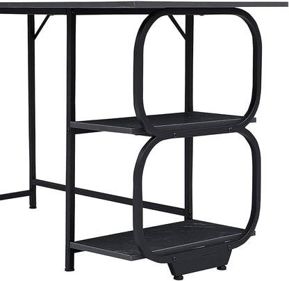 Anivia Gaming Computer Desk, Small Home Office Desk with 2 Storage Shelves, 47" Writing Desks Industrial Simple Style Wood Table Metal Frame for PC Laptop Notebook（Black） (47-B)