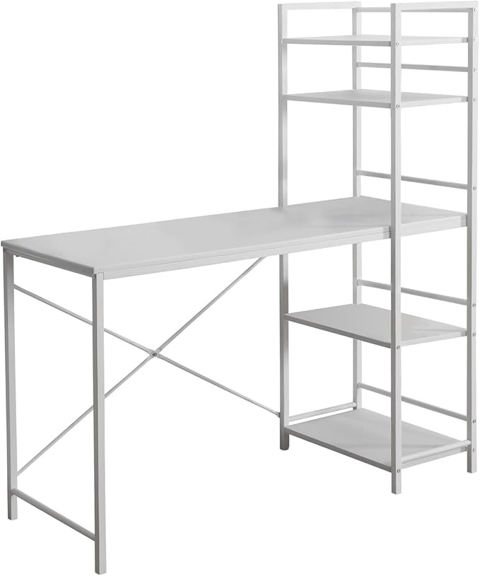 Monarch Specialties Study Workstation with 4 Bookshelves-Home & Office Computer Desk with 4 Tier, 48", White