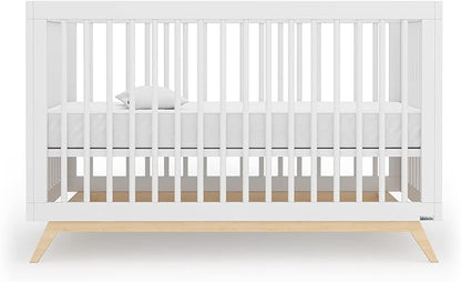 dadada Baby Soho 3-in-1 Convertible Crib – Made in Italy, GREENGUARD Gold, Adjustable Mattress Height, Solid Beechwood – Baby-Safe Finish, Modern Design 53.15 x 29.95 x 36.7 in (White + Natural)