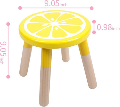 9 Inch Kids Solid Hard Wood Fruit Chair, Crafted Hand-Painted Wood with Assembled Four-Legged Sitting Stool, Bedroom, Playroom, Lemon Furniture Stool for Children,Toddler, Boys, Girls (Lemon)