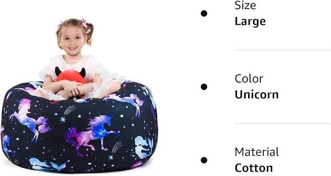 KABOER Bean Bag Cover for Kids,200L Stuffed Animal Storage Bean Bag Chair Cover |Stuffable Zipper Beanbag for Organizing Children Soft Plush Toys (32x29inch)