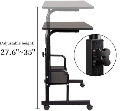 SIDUCAL Computer Cart, Portable Laptop Desk Laptop Cart, Portable Desk with Wheels, Rolling Desk Adjustable Height, Rolling Laptop Stand, Rolling TV Tray, Couch Desk Bed Desk for Laptop, 31.5'' Black