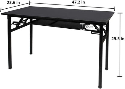 Need Folding Computer Desk with Storage Shelf, 47 inches Home Office Desk Folding Table Computer Workstation Desk, No Assembly Needed, Black