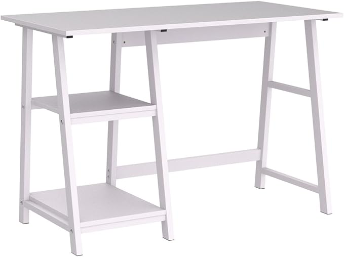 Natwind 43" White Desk Home Office Computer Working Kid Student Study Table with 2-Tier Storage Bookshelves Modern Simple Study Laptop Writing Elegant Style Desk Workstation