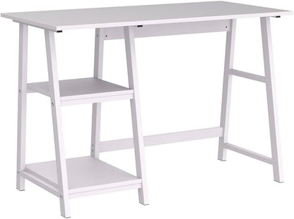 Natwind 43" White Desk Home Office Computer Working Kid Student Study Table with 2-Tier Storage Bookshelves Modern Simple Study Laptop Writing Elegant Style Desk Workstation