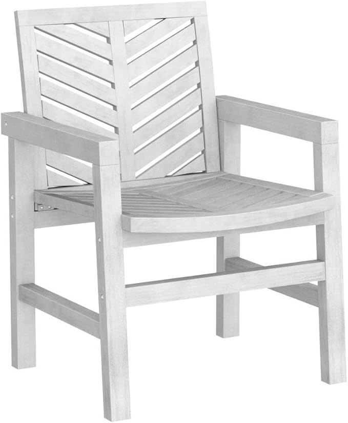 Walker Edison AZWC2VINWW Avalon Chevron Solid Acacia Wood Outdoor Chair, White Wash