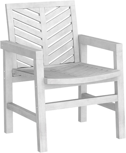 Walker Edison AZWC2VINWW Avalon Chevron Solid Acacia Wood Outdoor Chair, White Wash
