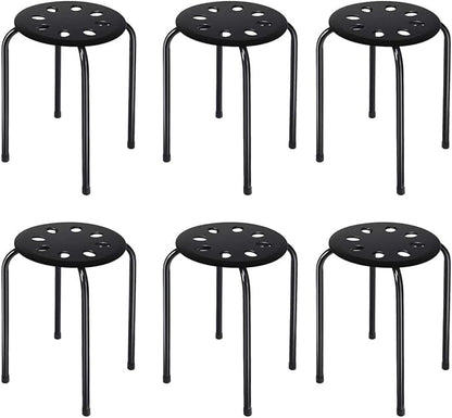 Hysache Plastic Stackable Stools Set of 6, 17.5" Multipurpose Stool Chairs w/Metal Frame, X-Shape Connection, Non-Slip Feet, Backless School Classroom Nesting Stool for Students Child Kids (Black)