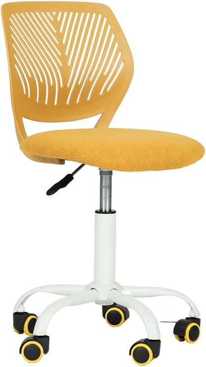 FurnitureR Writing Task Chair for Teens Boys Girls 360 Rolling Wheels Fabric Soft Pad Seat Breathable Backrest, Height Adjustable Liftup 29.5"-34.3", Lime Yellow