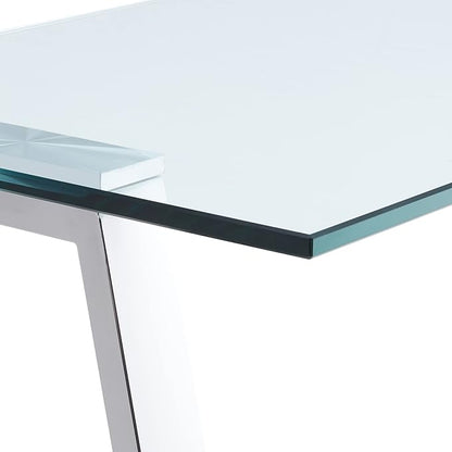 Cortesi Home Trixie Glass Top Desk/Console Table with Stainless Steel Frame, 40"