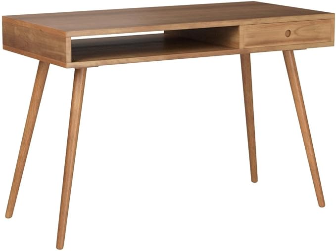 Nathan James Parker Modern Home Office Writing, Computer or Laptop Desk with Open Storage Cubby and Small Drawer, Walnut