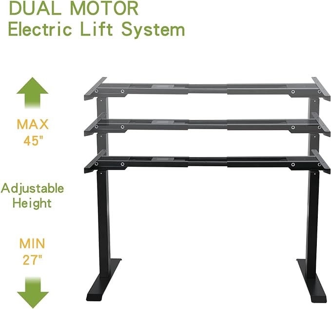 Radlove Dual Motor Height Adjustable Standing Desk Frame, Adjustable Desk Legs for 48'' to 70'' Desk Tops, Home Office Sit Stand Desk Base, Heavy Duty 265 lb Load Capacity for Home Office (Black)
