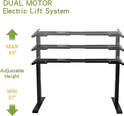 Radlove Dual Motor Height Adjustable Standing Desk Frame, Adjustable Desk Legs for 48'' to 70'' Desk Tops, Home Office Sit Stand Desk Base, Heavy Duty 265 lb Load Capacity for Home Office (Black)