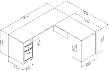 Bush Furniture L Shaped Desk with Drawers for Executive and Home Office | Cabot Collection Corner Table with Storage and Chrome Hardware Return, 72W, Harvest Cherry