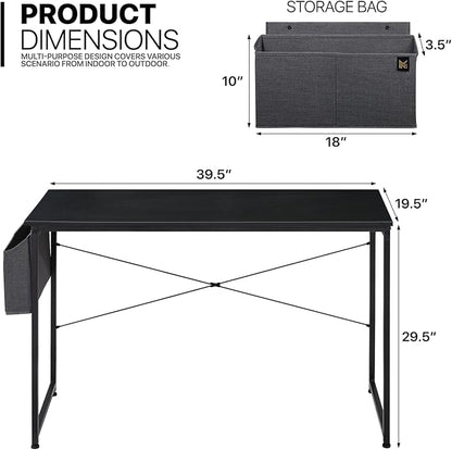 MoNiBloom Writing Computer Desk 40", Simple Home Office Gaming Desk with Storage Bag, Space Saving Table - Black