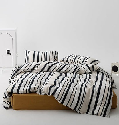 Striped Comforter Set California King Black White Comforter Men Women Modern Chic Stripes Bed Comforter Beige Black Striped Cal King Ticking Bedding Comforter All Season Hotel Quality Bed Set