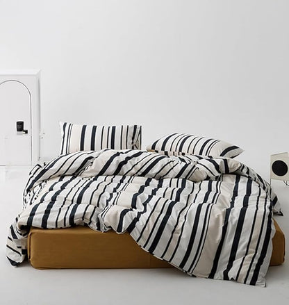 Striped Comforter Queen Black White Comforter 3 Pieces Soft Stripes Comforter Set 1 Striped Queen Comforter (90x90 inches) with 2 Pillowcases (20x26 inches)