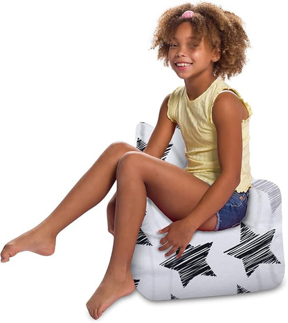 Posh Creations Structured Comfy Bean Bag Chair for Gaming, Reading, and Watching TV, Pasadena Chair, Canvas - Sketchy Stars