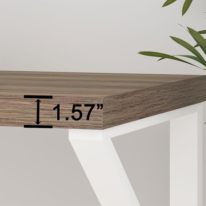 HSH Farmhouse Computer Desk, Large Home Office PC Desk, Modern Simple Metal Wood Desk Workstation for Executive Writing Study, Rustic Long Bedroom Living Room Table, White and Rustic Oak, 60 Inch