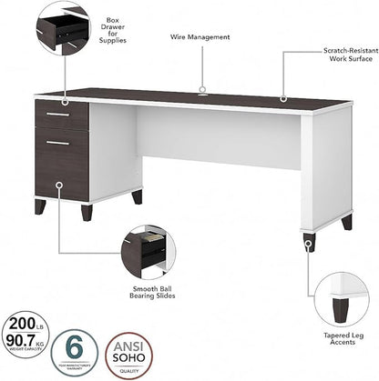 Bush Furniture Somerset 72W 3 Position Sit to Stand L Shaped Desk with Hutch in White and Storm Gray
