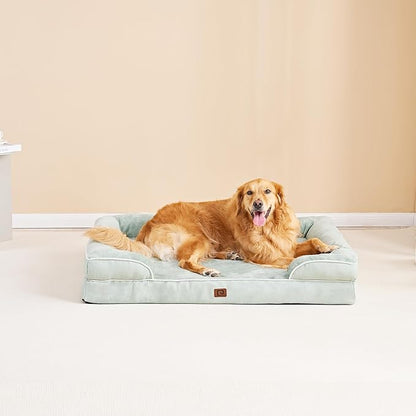 EHEYCIGA Orthopedic Dog Beds for Extra Large Dogs, Waterproof Memory Foam XXL Dog Bed with Sides, Non-Slip Bottom and Egg-Crate Foam Big Dog Couch Bed with Washable Removable Cover, Sage Green