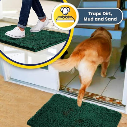 Muddy Mat® Shown on TV – Super Absorbent Microfiber Dog Door Mat for Muddy Paws, Non-Slip Washable Pet Rug, Quick Dry Chenille Entryway Carpet, Machine Washable Indoor Outdoor mat, Dark Green 72"x48"