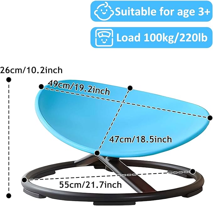 Kids Sensory Spinning Chair,Sit and Spin Swivel Chair for Kids Sensory,Kids Carousel Spin Sensory Chair,Kids Spinning Chair Metal Base Non-Slip Wobble Chair Sitting Comfortably