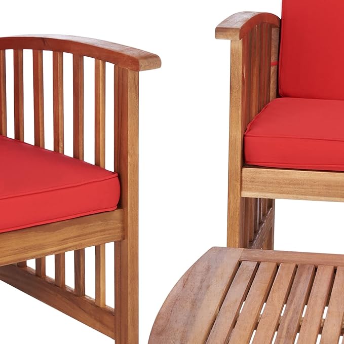 SAFAVIEH Outdoor Collection Rocklin Natural/ Red Cushion 4-Piece Conversation Patio Set