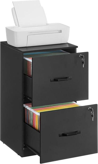 VASAGLE 2-Drawer Vertical File Cabinet, Filing Cabinet for Home Office, Printer Stand, with 2 Lockable Drawers, Adjustable Hanging Rail, for A4 and Letter-Size Files, Ink Black UOFC061B16