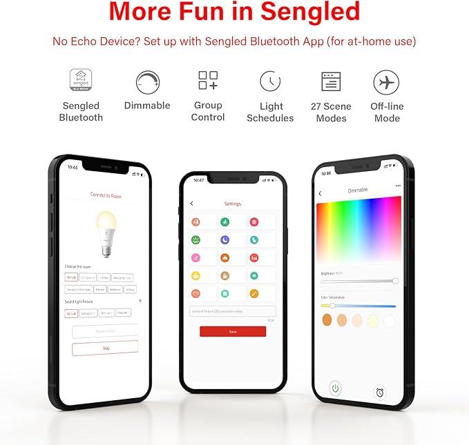 Sengled Alexa Light Bulbs, 100W Equivalent, S1 Auto Pairing with Alexa Devices, Smart Light Bulb that Work with Alexa, Bluetooth Mesh Smart Home Lighting, ‎Warm Light Bulbs, No Hub Required, 4-Pack,
