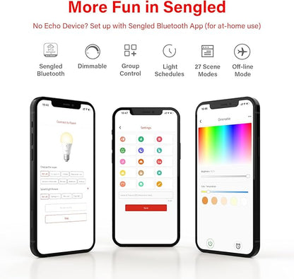 Sengled Alexa Light Bulbs, 100W Equivalent, S1 Auto Pairing with Alexa Devices, Smart Light Bulb that Work with Alexa, Bluetooth Mesh Smart Home Lighting, ‎Warm Light Bulbs, No Hub Required, 4-Pack,
