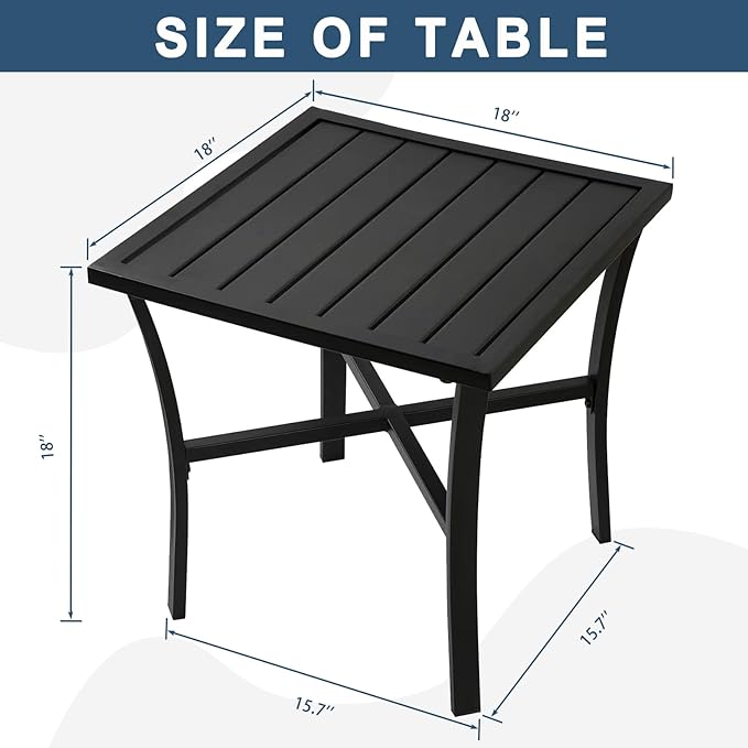 3 Piece Iron Bistro Set Stackable Outdoor Patio Furniture Set with 2 Large Comfortable Porch Chairs and Metal Coffee Table, Black