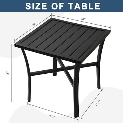 3 Piece Iron Bistro Set Stackable Outdoor Patio Furniture Set with 2 Large Comfortable Porch Chairs and Metal Coffee Table, Black