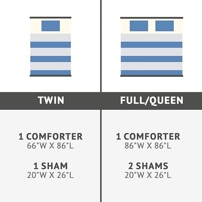 Mizone Kids Blake Reversible Dolphin Comforter Set - Adventure Animal Adorable Print with Stripe Reverse, Fun Bedroom Décor, Modern All Season Kids Bedding, Matching Sham, Blue 2 Piece, Full/Queen