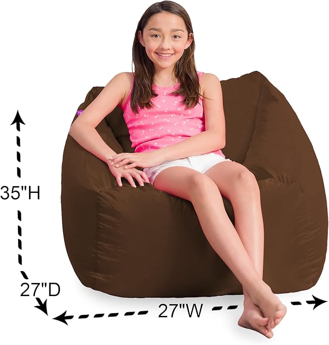 Posh Creations Structured Comfy Bean Bag Chair for Gaming, Reading, and Watching TV, Coronado Chair, Microsuede - Chocolate