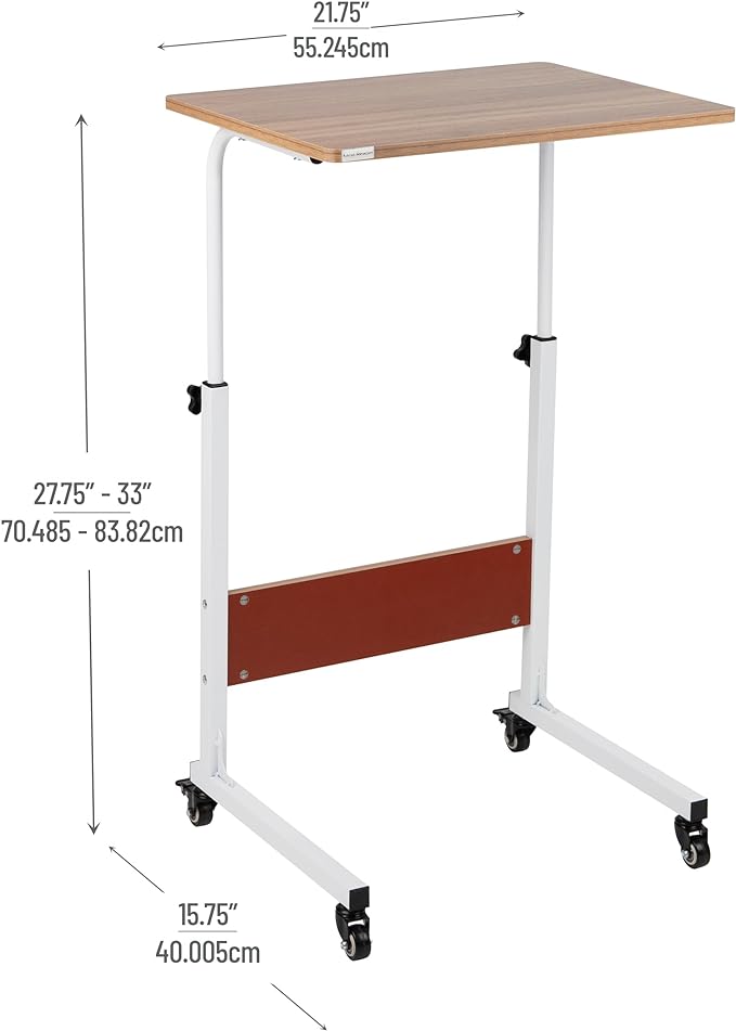 Mind Reader Woodland Collection, Mobile Sit/Stand Laptop Desk Adjustable, Lockable Casters, Portable, 21.75" L x 15.75" W x 33" H, Medium, Brown